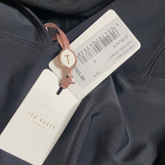 Ted Baker Designer Black One Piece Swimsuit Mesh Halter NWT size 8 - Picture 4 of 9